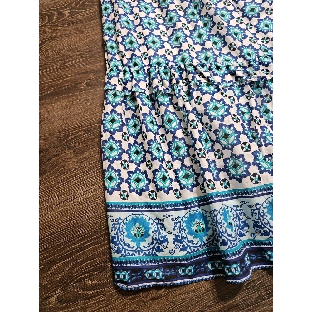 Lucky‎ Brand Women's Cotton Printed Blue & Black V-neck Sleeveless Maxi Dress - Picture 4 of 9